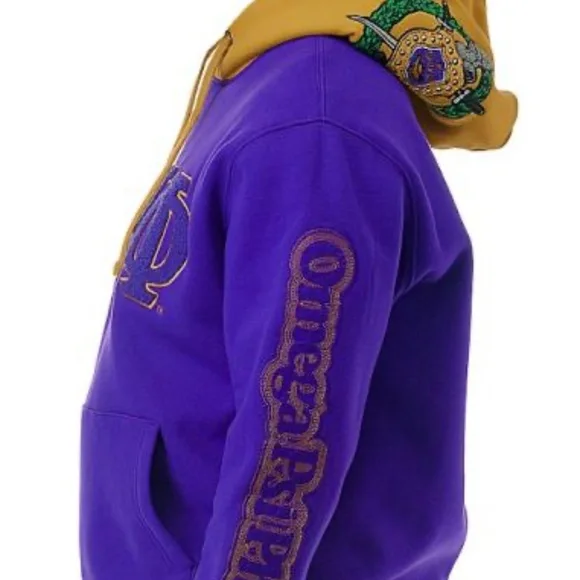 NWOT Purple Omega Psi Phi hoodie with raised lettering and shield - Size M - Picture 2 of 7
